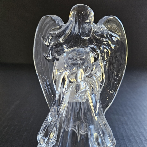 Vintage Angel candle holder pair clear glass taper heavy holiday Decor - Picture 9 of 11
